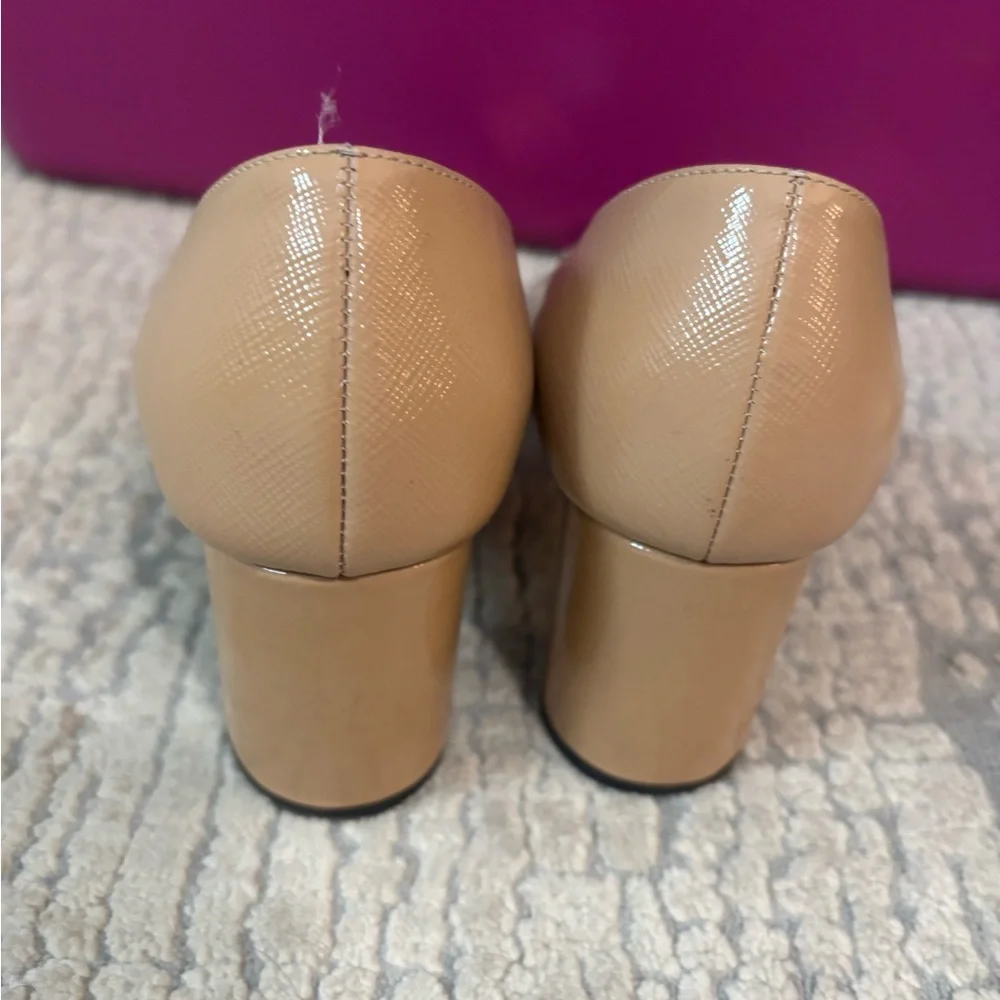 Prada Beige women’s  Leather Heels with silver buckle Accent - Picture 4 of 5